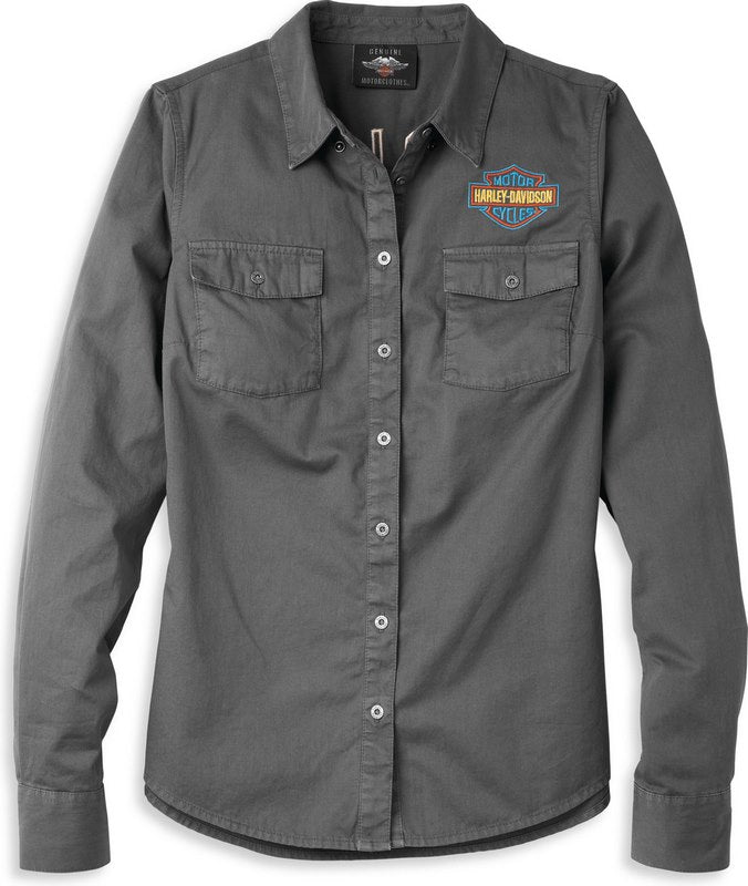 Harley-Davidson Bar & Shield Solid Soft Twill Shirt For Women  Blackened Pearl | 96121-22VW