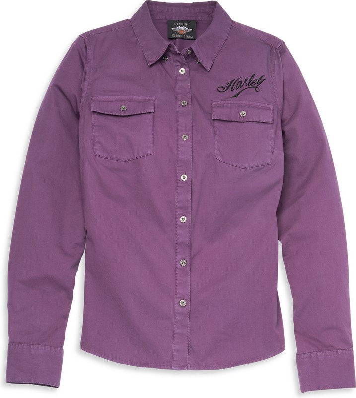 Harley-Davidson Women'S Script Font Solid Soft Twill Shirt  Hortensia | 96122-22VW