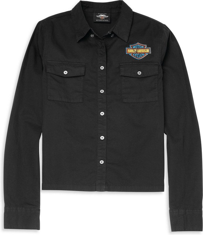 Harley-Davidson Racer Font Relaxed Fit Soft Twill Shirt For Women  Black Beauty | 96123-22VW