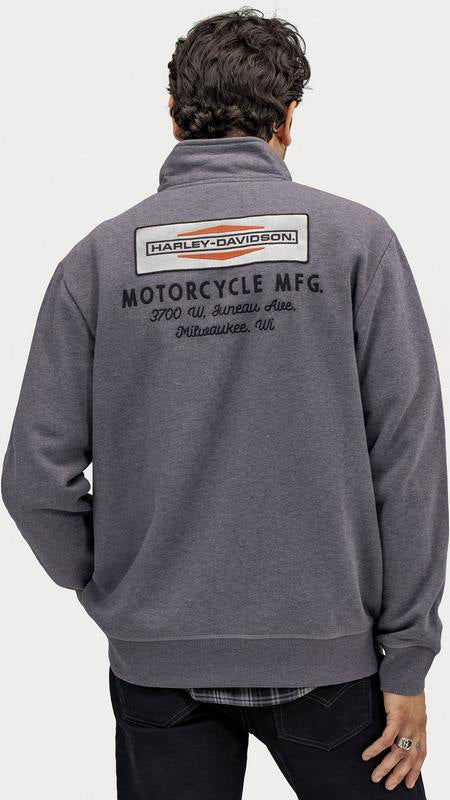 Harley-Davidson Men'S Stacked Logo 1/4-Zip Mockneck  Blackened Pearl Heather | 96126-22VM