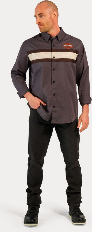 Harley-Davidson Shirt-Woven  Colorblock-Design-Blackened Pearl | 96128-23VM