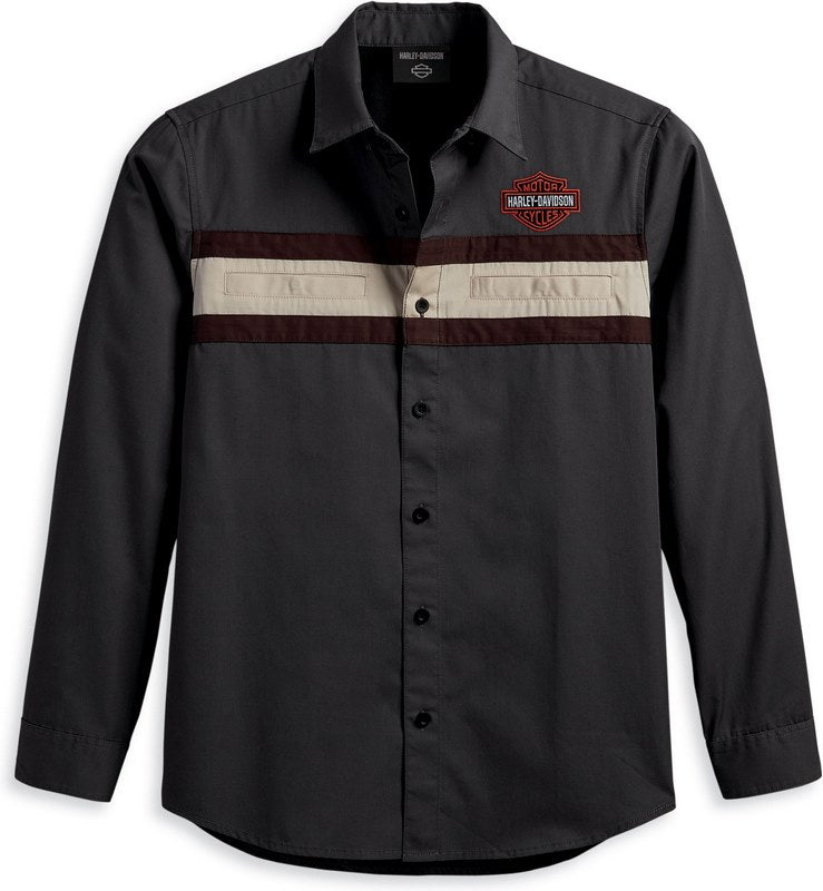 Harley-Davidson Shirt-Woven  Colorblock-Design-Blackened Pearl | 96128-23VM