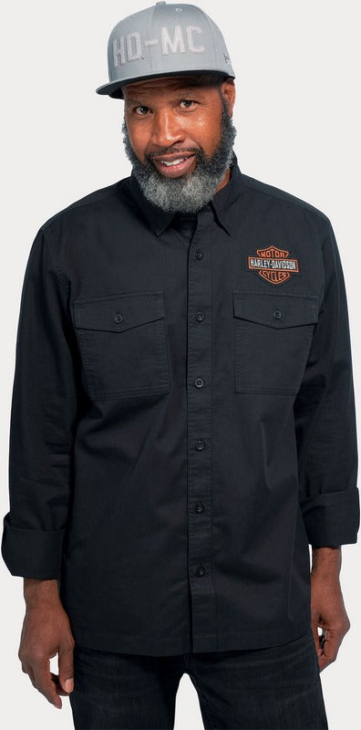 Harley-Davidson Men'S Bar & Shield Long Sleeve Shirt  Black Beauty | 96131-23VM