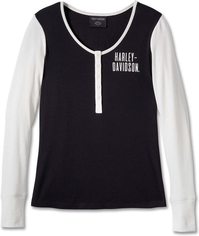 Harley-Davidson Henley-Knit  Colorblock-Design-Black Beauty | 96140-24VW