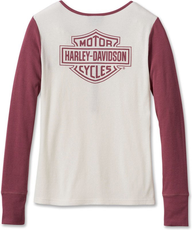 Harley-Davidson Henley-Knit  Colorblock-Design-Cloud Dancer | 96141-24VW