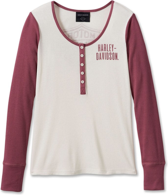 Harley-Davidson Henley-Knit  Colorblock-Design-Cloud Dancer | 96141-24VW
