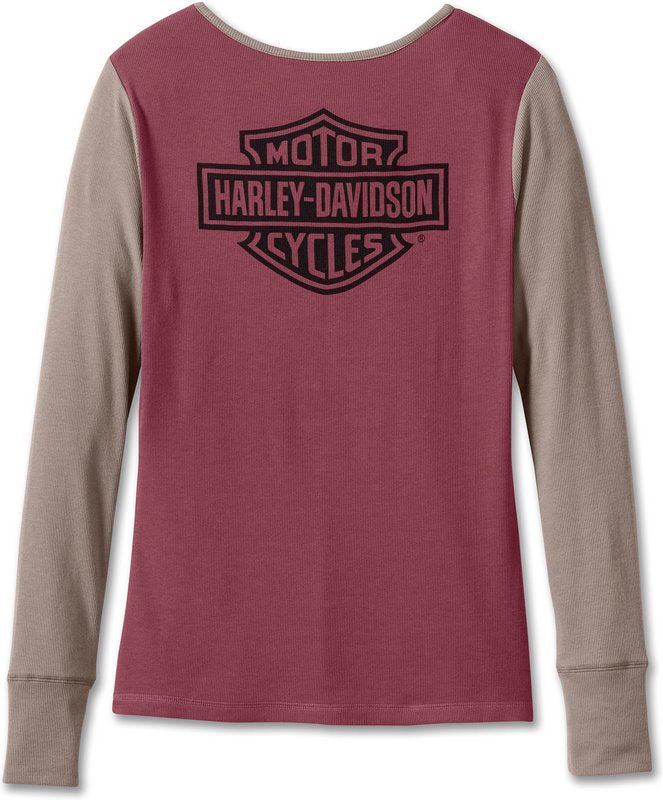 Harley-Davidson Women'S Bar & Shield Timeless Henley  Colorblock-Design-Crushed Berry | 96142-24VW