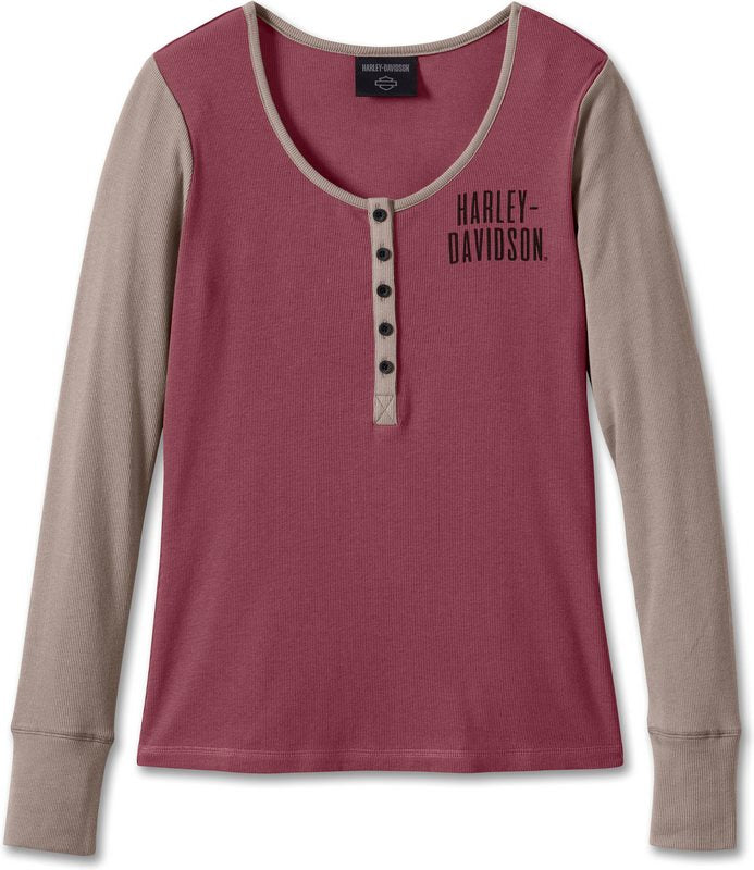 Harley-Davidson Women'S Bar & Shield Timeless Henley  Colorblock-Design-Crushed Berry | 96142-24VW