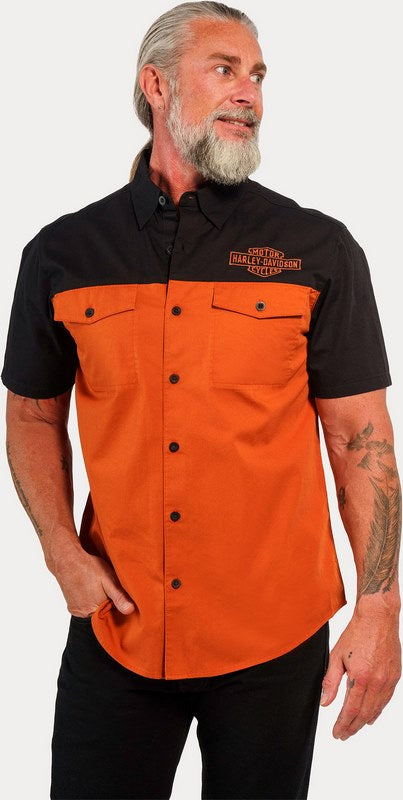 Harley-Davidson Shirt-Woven  Colorblock-Design-Bombay Brown | 96153-23VM