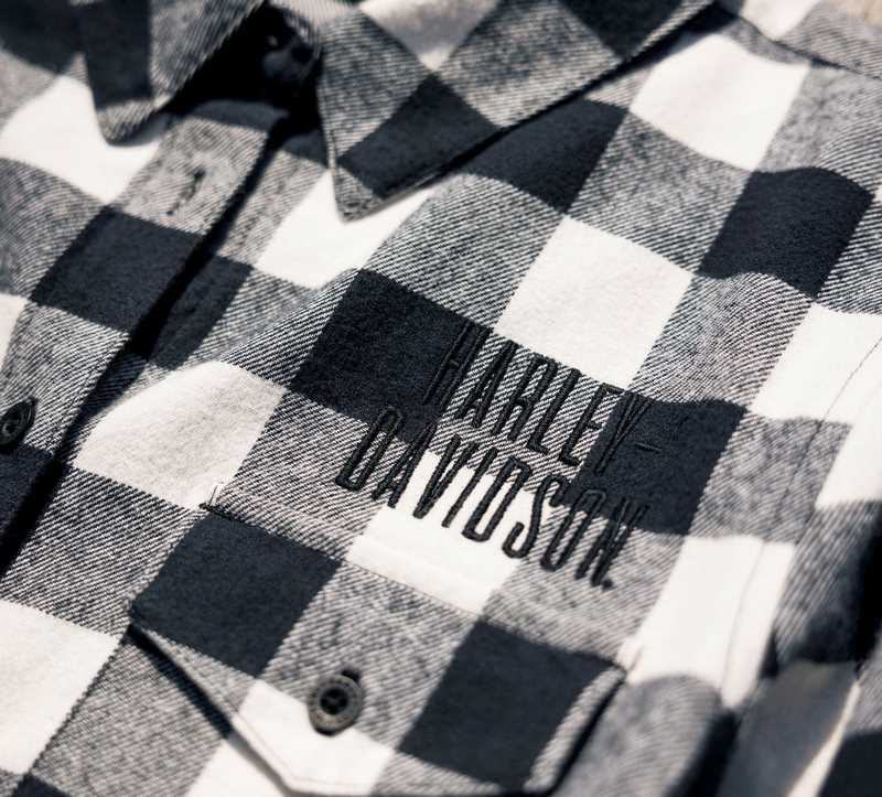 Harley-Davidson Women'S Rustic Long Sleeve Flannel Shirt  Yarn Dyed Plaid-Black Beauty | 96158-24VW