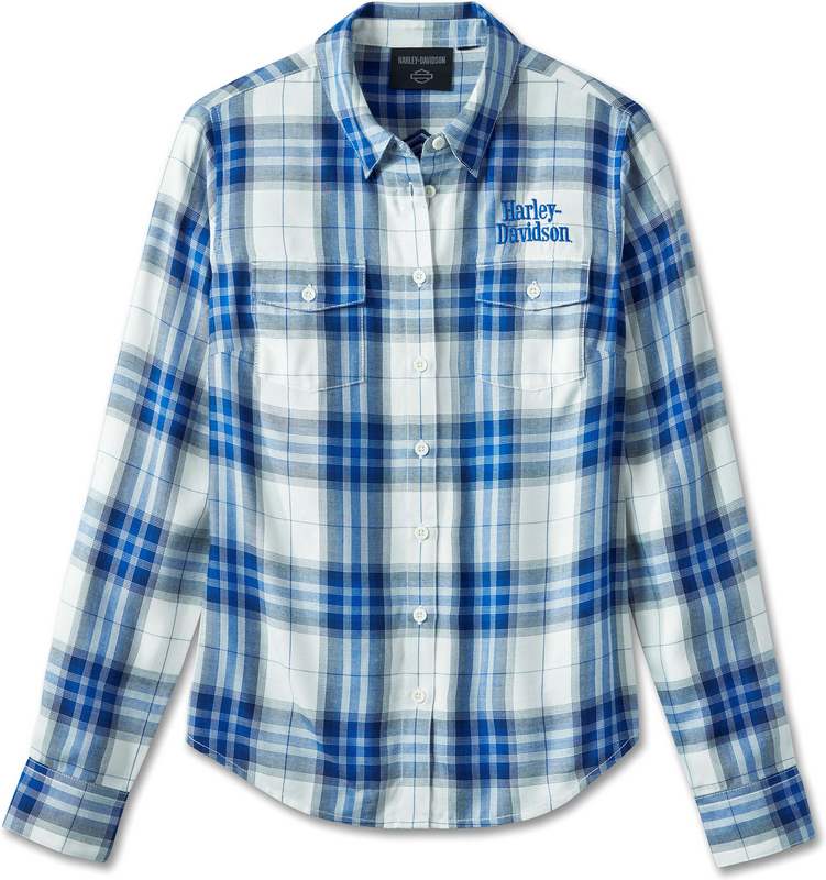 Harley-Davidson Women'S Bar & Shield Long Sleeve Plaid Shirt  Yarn Dyed Plaid-Cloud Dancer | 96162-24VW
