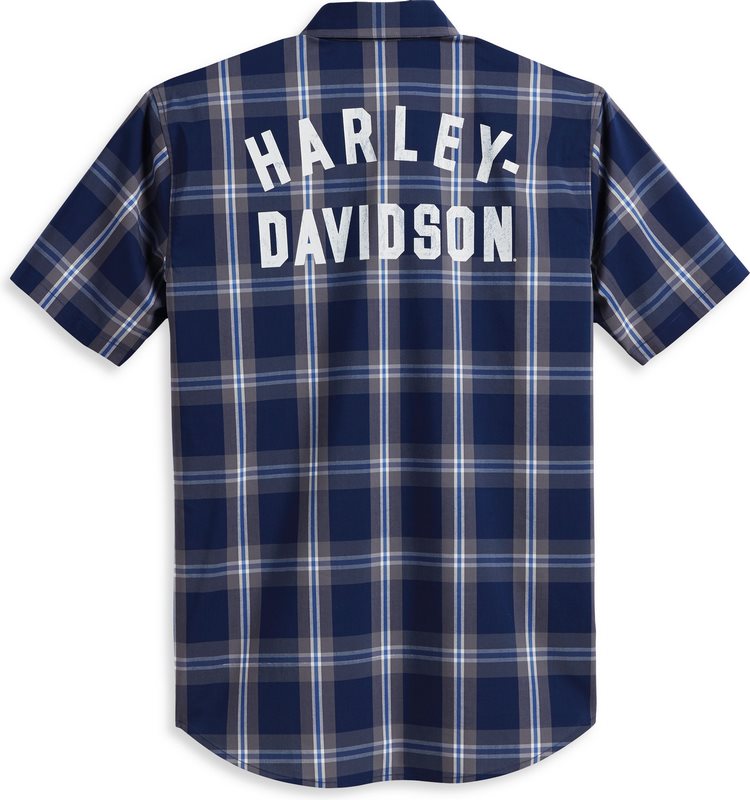 Harley-Davidson Men'S Staple Poplin Shirt  Blue Plaid | 96163-23VM