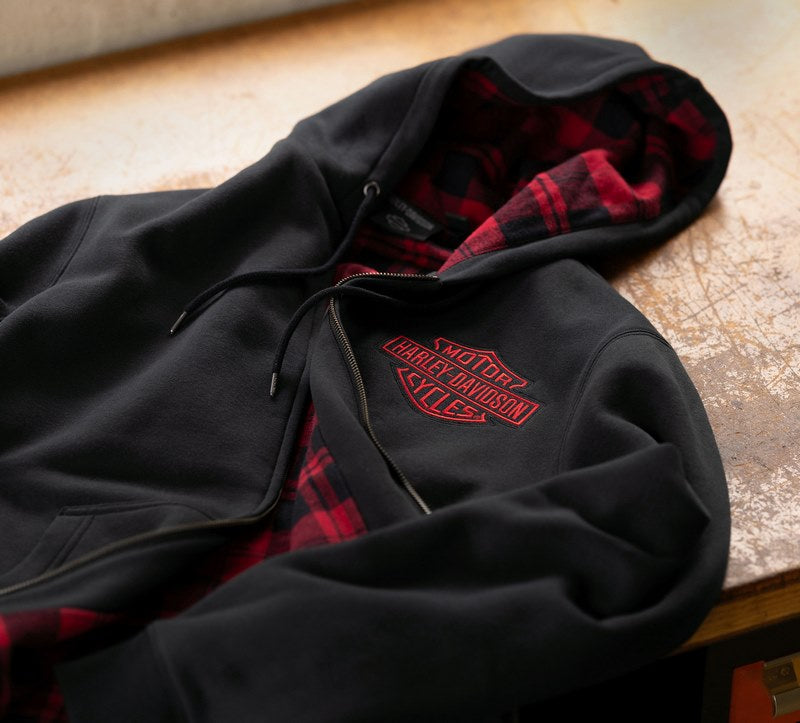 Harley-Davidson Men'S Bar & Shield Lined Zip-Up Hoodie  Black Beauty | 96174-24VM