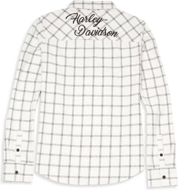 Harley-Davidson Silver Wing Script Font Two Pocket Plaid Flannel Shirt For Women  Plaid | 96199-22VW