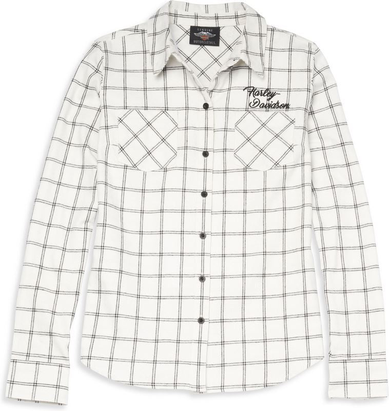 Harley-Davidson Silver Wing Script Font Two Pocket Plaid Flannel Shirt For Women  Plaid | 96199-22VW