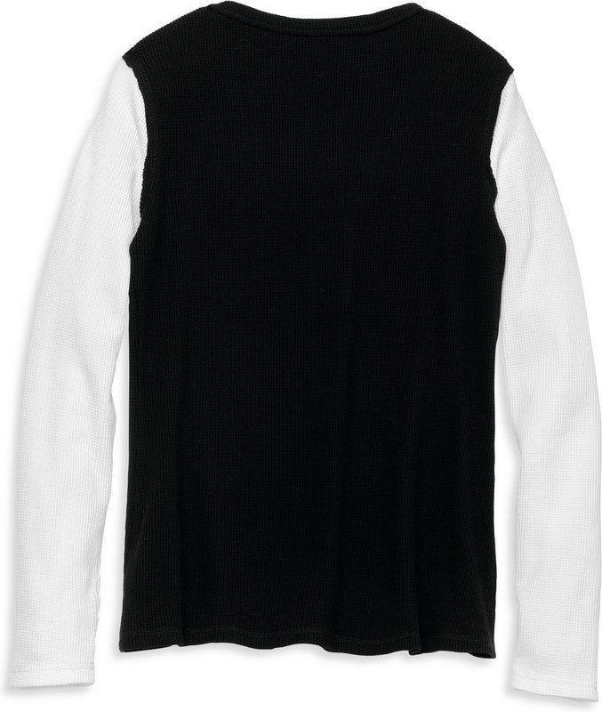 Harley-Davidson Iconic Scoop Neck Contrast Sleeve Knit Top For Women  Black Beauty | 96207-22VW