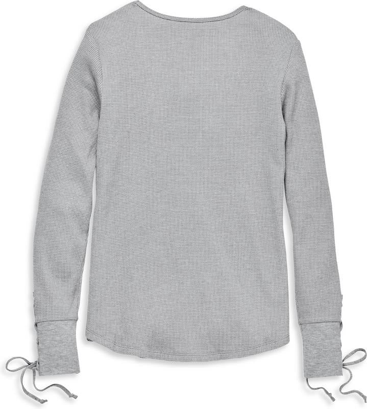 Harley-Davidson Willie G Skull Laced Detail Waffle Knit Top For Women  Medium Heather Grey | 96213-22VW