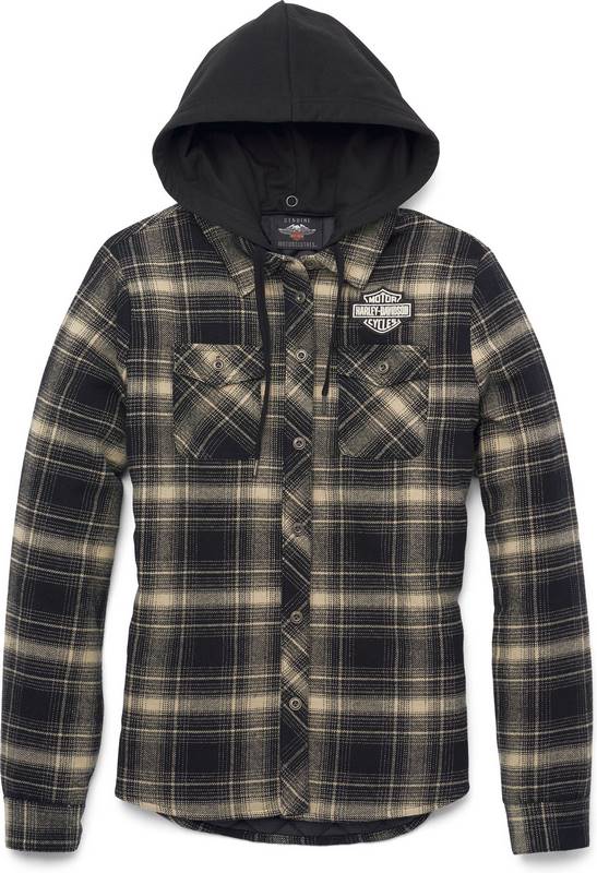 Harley-Davidson Bar & Shield Women'S Flannel Shirt Jacket W/ Removable Hood  Yarn Dyed Plaid-Black Beauty | 96224-22VW
