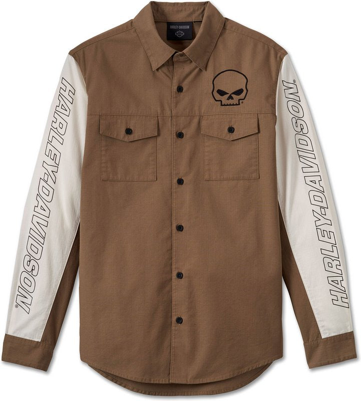 Harley-Davidson Shirt-Woven  Colorblock-Design-Stone Grey | 96225-24VM