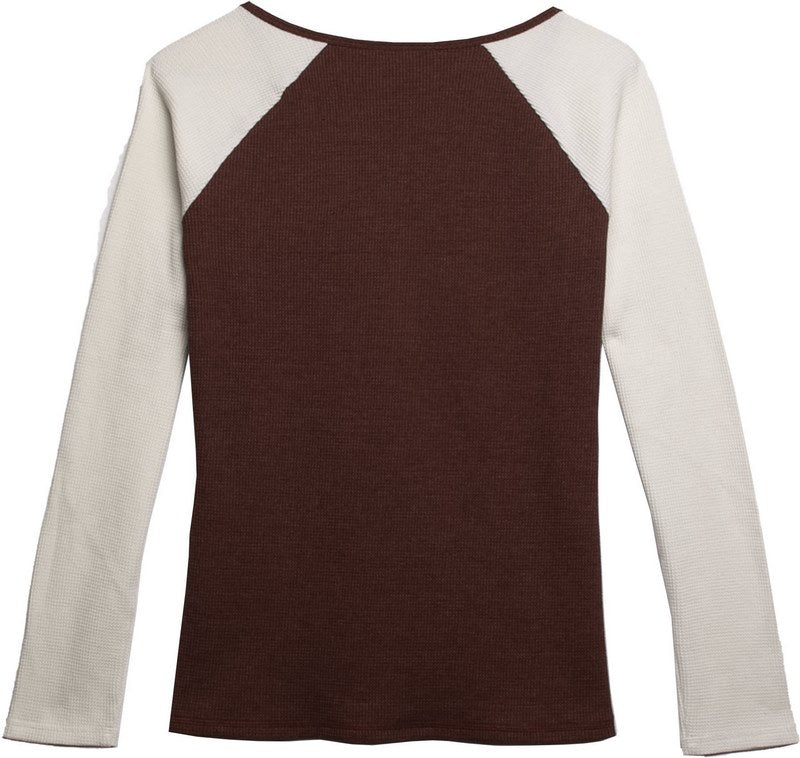 Harley-Davidson Silver Wing Font Graphic Notch Neck Colorblock Waffle Knit Top For Women  Colorblock Design/Cabernet | 96243-22VW