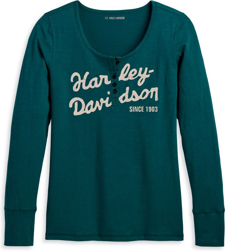 Harley-Davidson Henley-Knit  Deep Teal | 96243-23VW