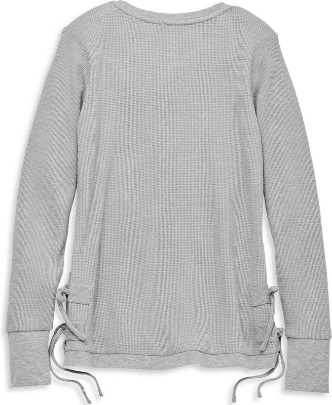 Harley-Davidson Silver Wing Side Tie Waffle Knit Top For Women  Forged Iron Heather | 96244-22VW
