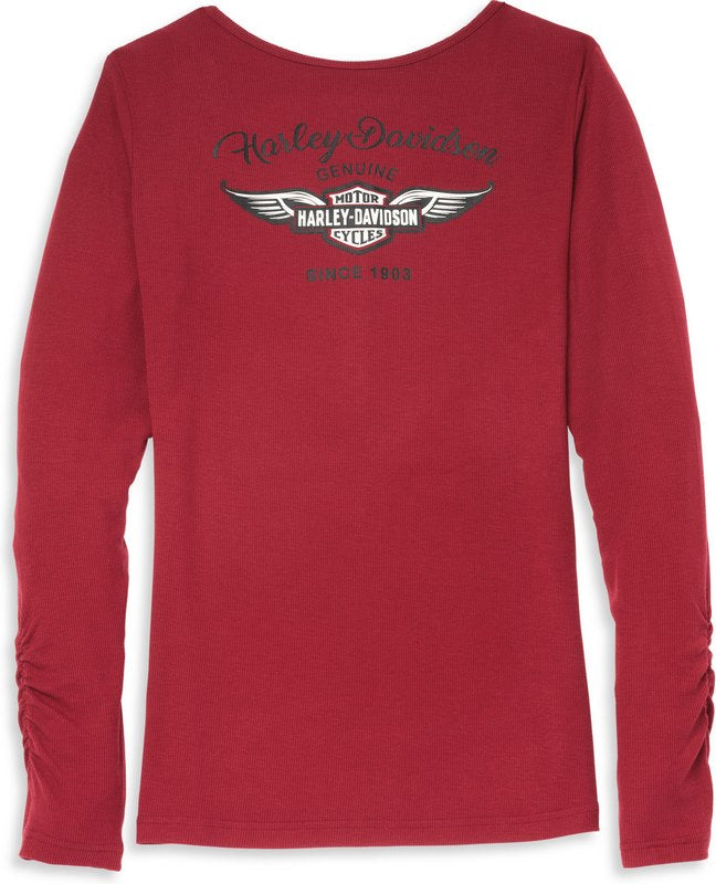 Harley-Davidson Silver Wing Five Button Henley For Women  Cabernet | 96245-22VW