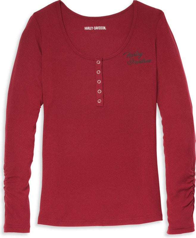 Harley-Davidson Silver Wing Five Button Henley For Women  Cabernet | 96245-22VW