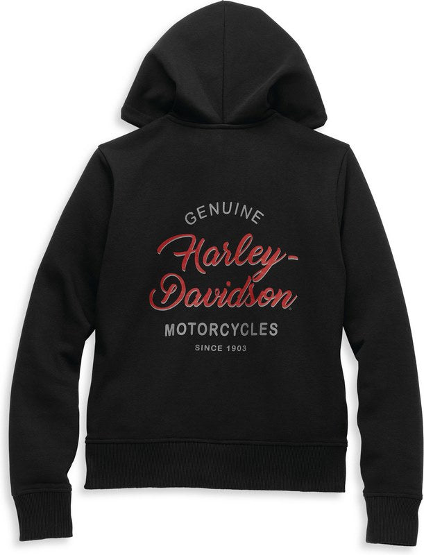 Harley-Davidson Silver Wing Script Zip Front Hoodie For Women  Black Beauty | 96247-22VW