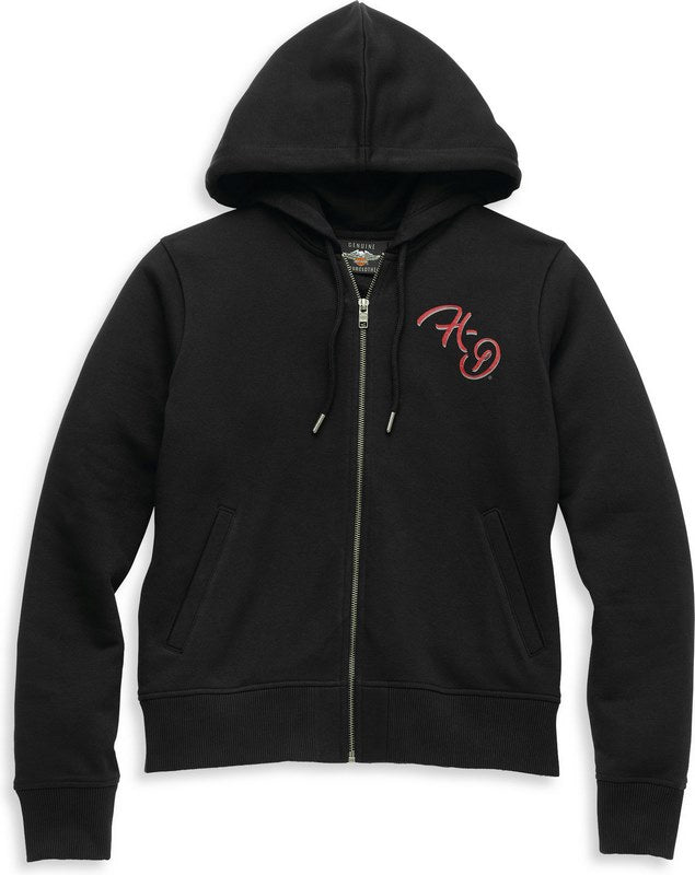 Harley-Davidson Silver Wing Script Zip Front Hoodie For Women  Black Beauty | 96247-22VW