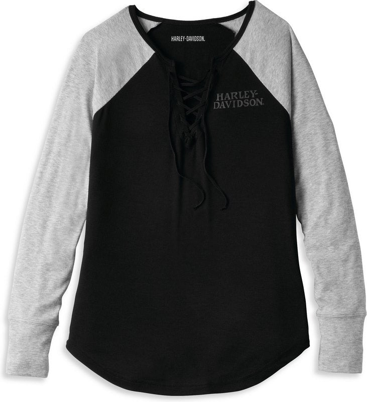 Harley-Davidson Willie G Skull Laced Front Henley For Women  Black Beauty | 96252-22VW