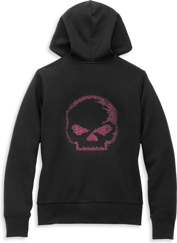 Harley-Davidson Willie G Skull Zip Front Hoodie With Rhinestones For Women  Black | 96256-22VW