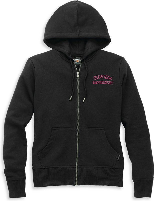 Harley-Davidson Willie G Skull Zip Front Hoodie With Rhinestones For Women  Black | 96256-22VW