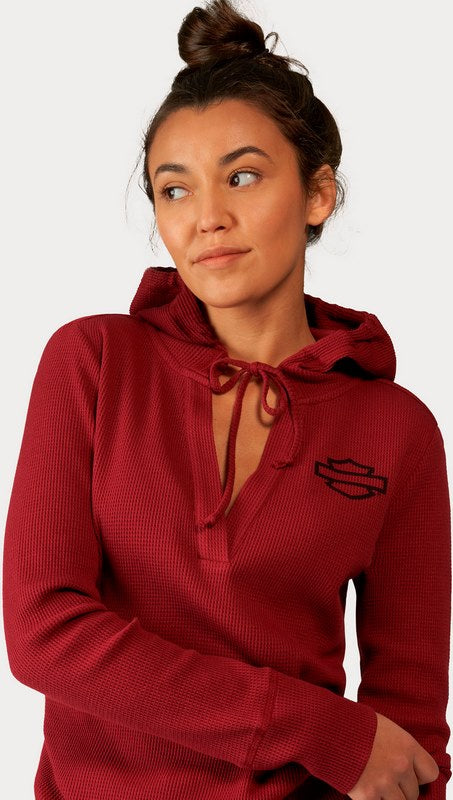 Harley-Davidson Women'S Bohemian Hooded Thermal Knit Top  Tibetan Red | 96257-23VW