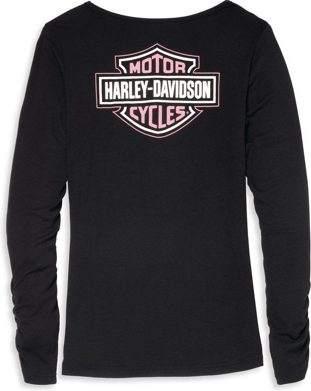 Harley-Davidson Script Font Five Snap Henley For Women  Black Beauty | 96261-22VW
