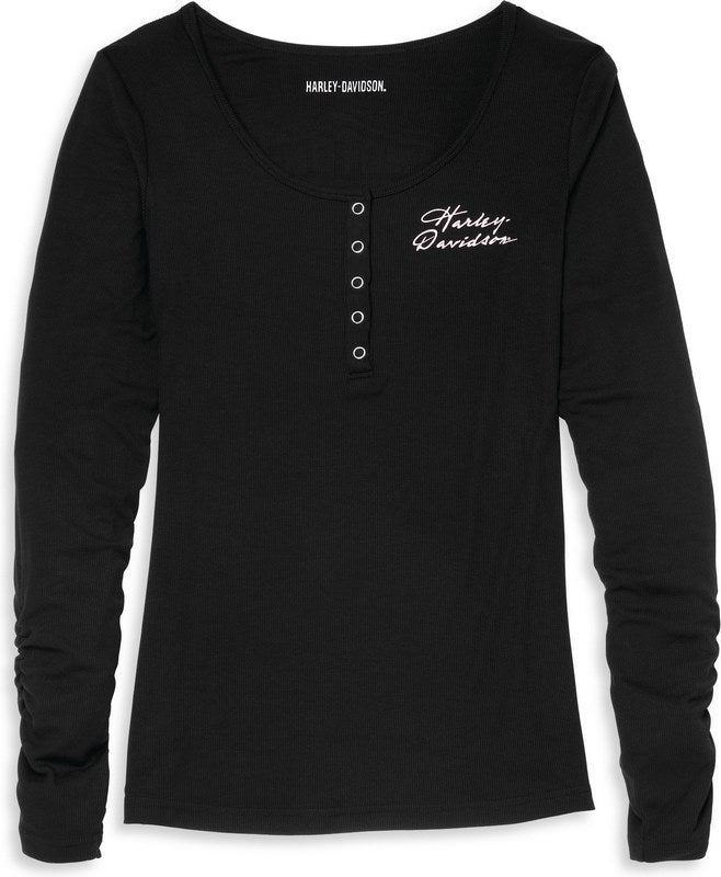 Harley-Davidson Script Font Five Snap Henley For Women  Black Beauty | 96261-22VW