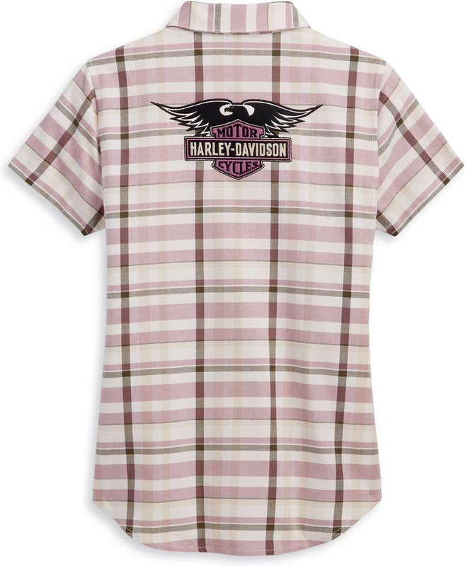 Harley-Davidson Women'S Shift Gears Plaid Shirt  Yarn Dyed Plaid-Oatmeal | 96266-23VW