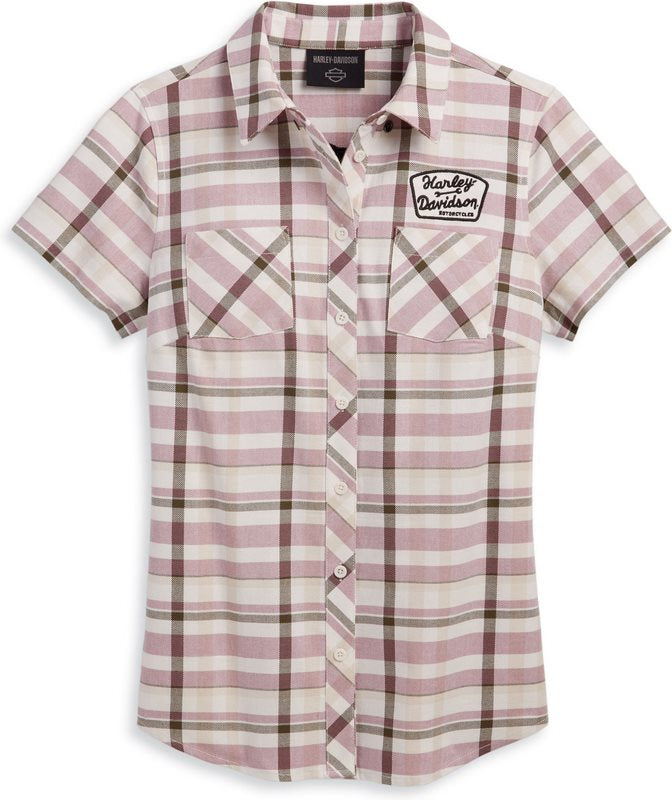 Harley-Davidson Women'S Shift Gears Plaid Shirt  Yarn Dyed Plaid-Oatmeal | 96266-23VW