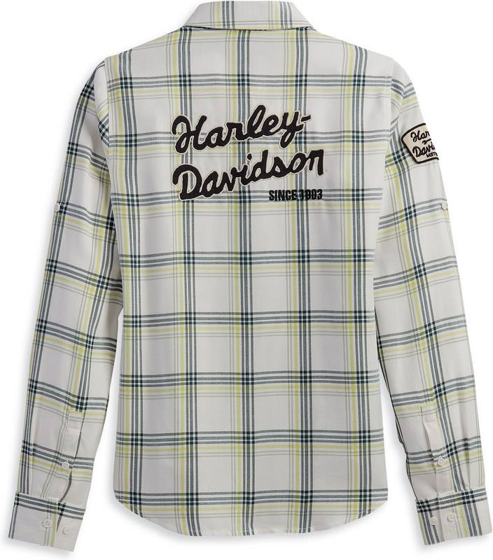 Harley-Davidson Women'S Gas & Oil Convertible Sleeve Shirt  Yarn Dyed Plaid-Cloud Dancer | 96272-23VW