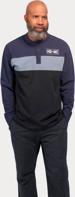 Harley-Davidson Henley-Knit  Colorblock-Design-Peacoat | 96344-23VM