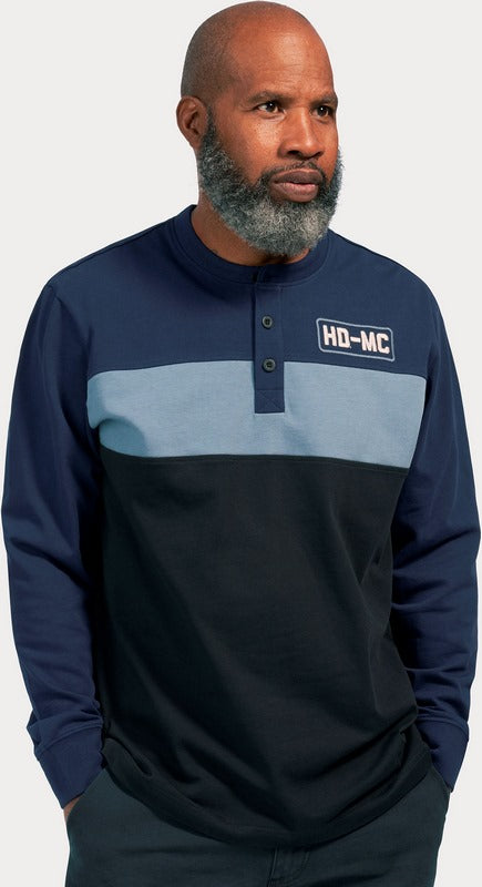 Harley-Davidson Henley-Knit  Colorblock-Design-Peacoat | 96344-23VM