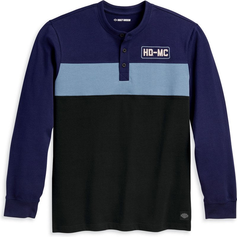 Harley-Davidson Henley-Knit  Colorblock-Design-Peacoat | 96344-23VM