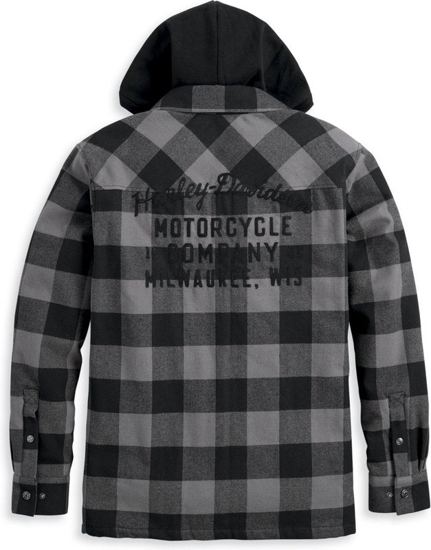 Harley-Davidson Men'S Onwards Hooded Shirt / Jacket  Black Plaid | 96356-23VM