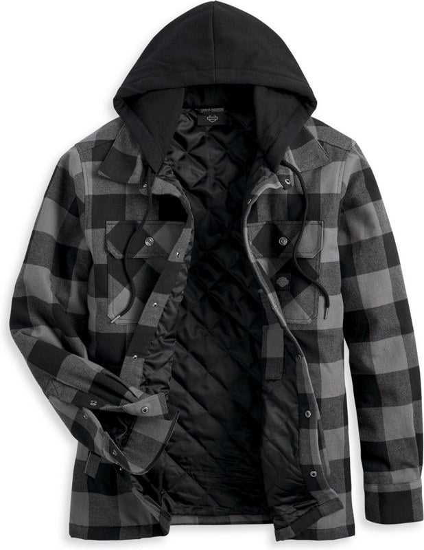 Harley-Davidson Men'S Onwards Hooded Shirt / Jacket  Black Plaid | 96356-23VM