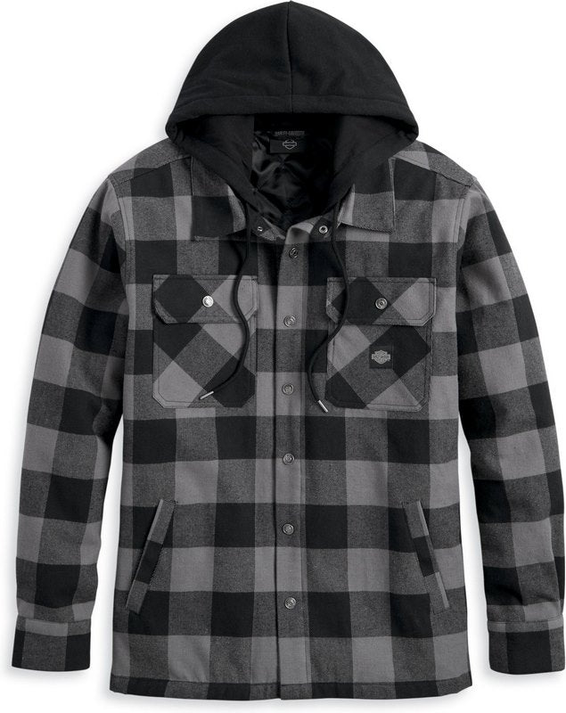 Harley-Davidson Men'S Onwards Hooded Shirt / Jacket  Black Plaid | 96356-23VM