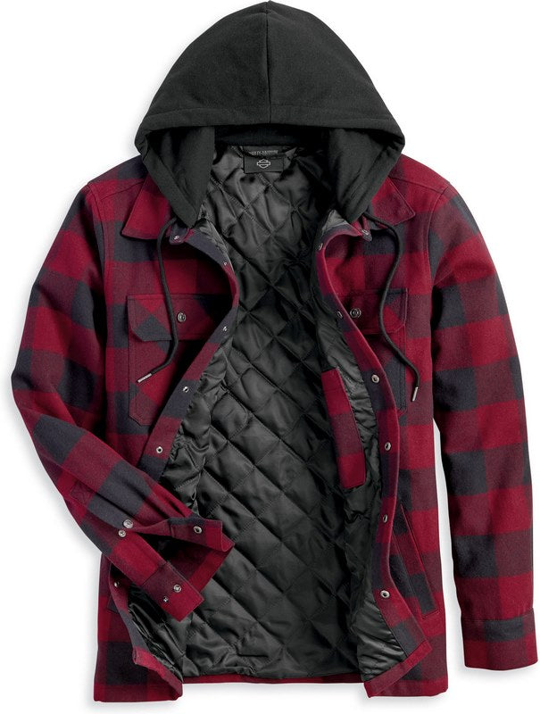 Harley-Davidson Men'S Onwards Hooded Shirt / Jacket  Red Checkered | 96357-23VM