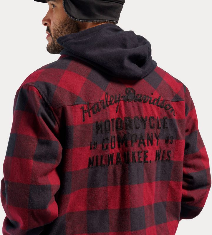 Harley-Davidson Men'S Onwards Hooded Shirt / Jacket  Red Checkered | 96357-23VM