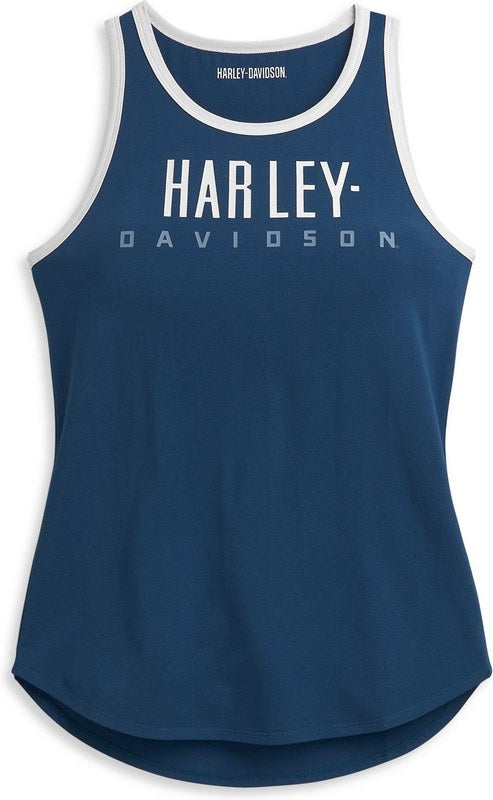 Harley-Davidson Block Letter Contrast Neck Tank For Women  Navy Peony | 96377-21VW