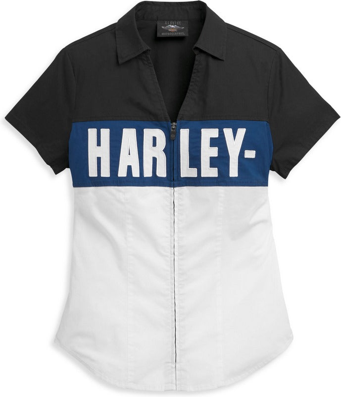 Harley-Davidson Block Letter Zip Front Woven For Women  Colorblock Design | 96385-21VW