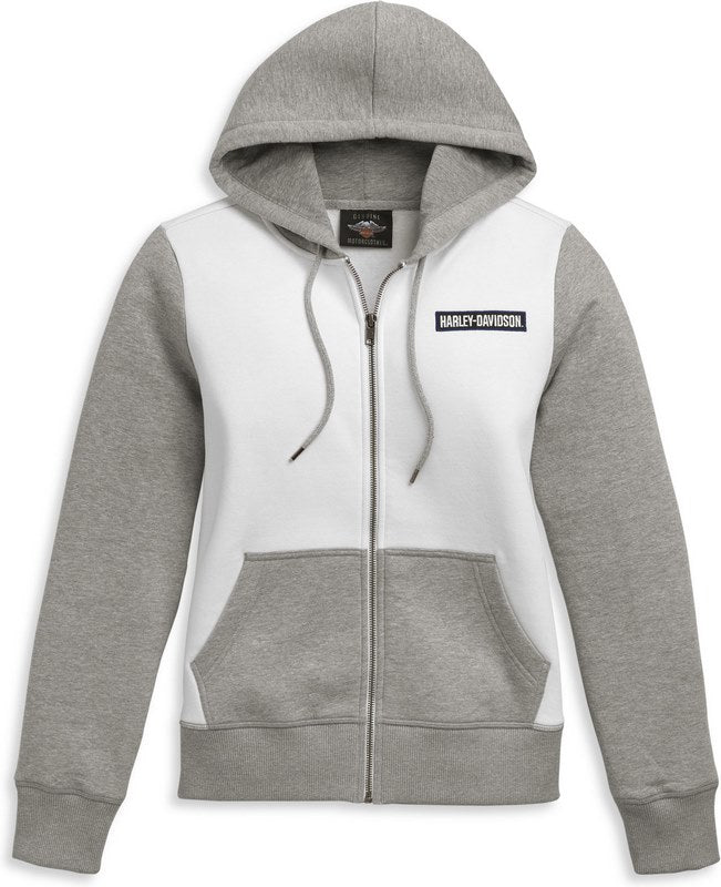 Harley-Davidson Women'S Bar & Shield Colorblock Zip Front Hoodie  Bright White | 96386-21VW